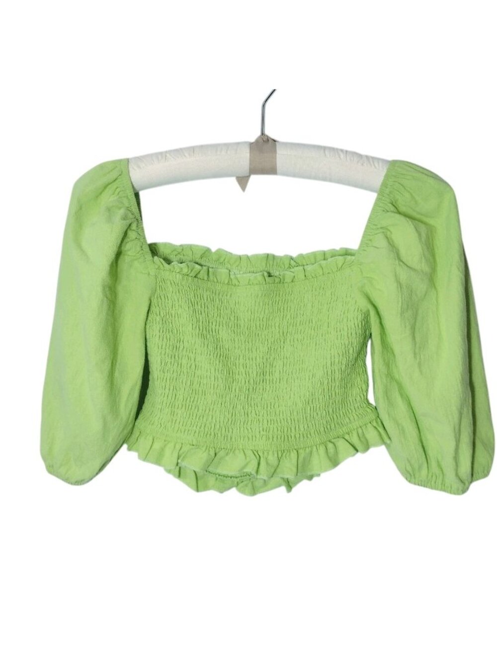 Altar'd State Smocked Cotton Crop Top M Cut Out Back Boho Puff Sleeve Peasant